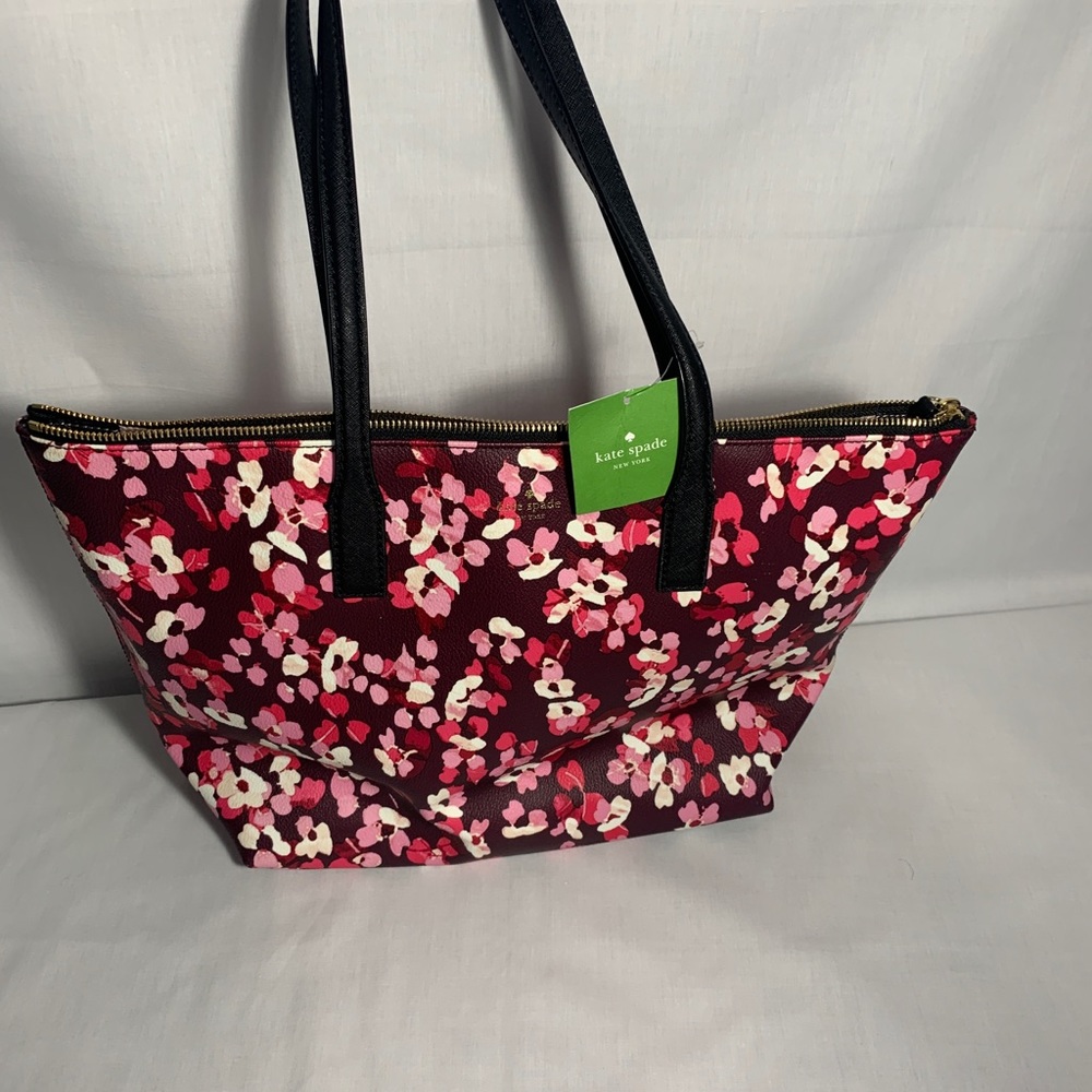 Kate Spade Deep Cherry Floral Print Large Tote